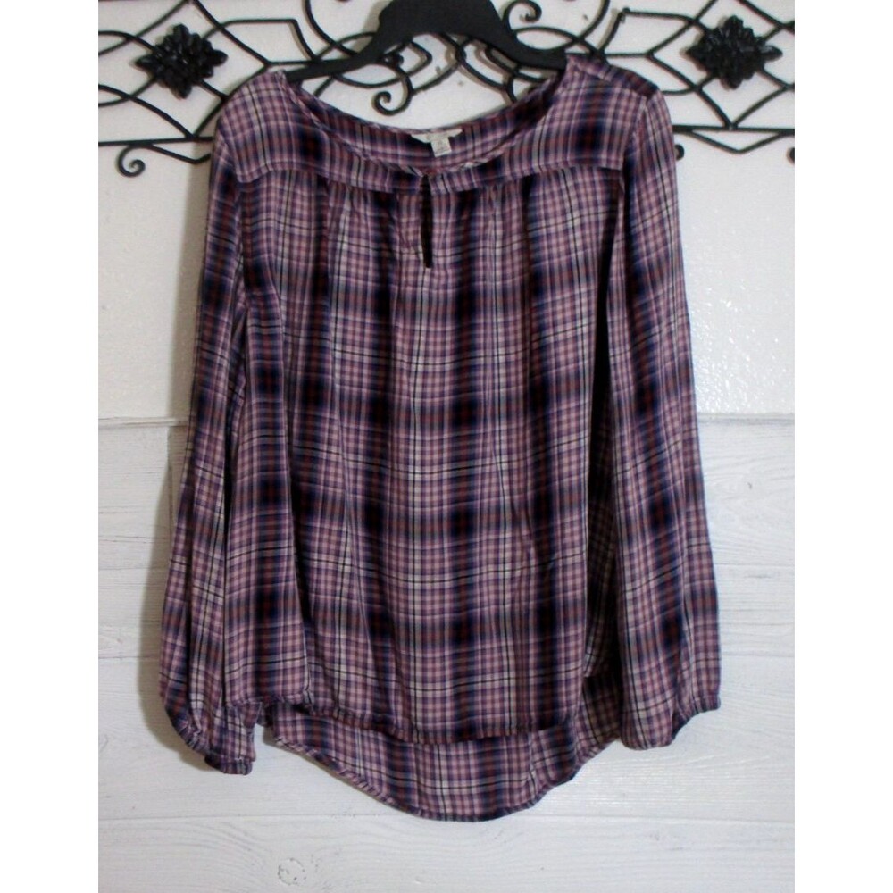 Cato Women's Top Size XL Long Sleeve Purple Plaid Round Neck